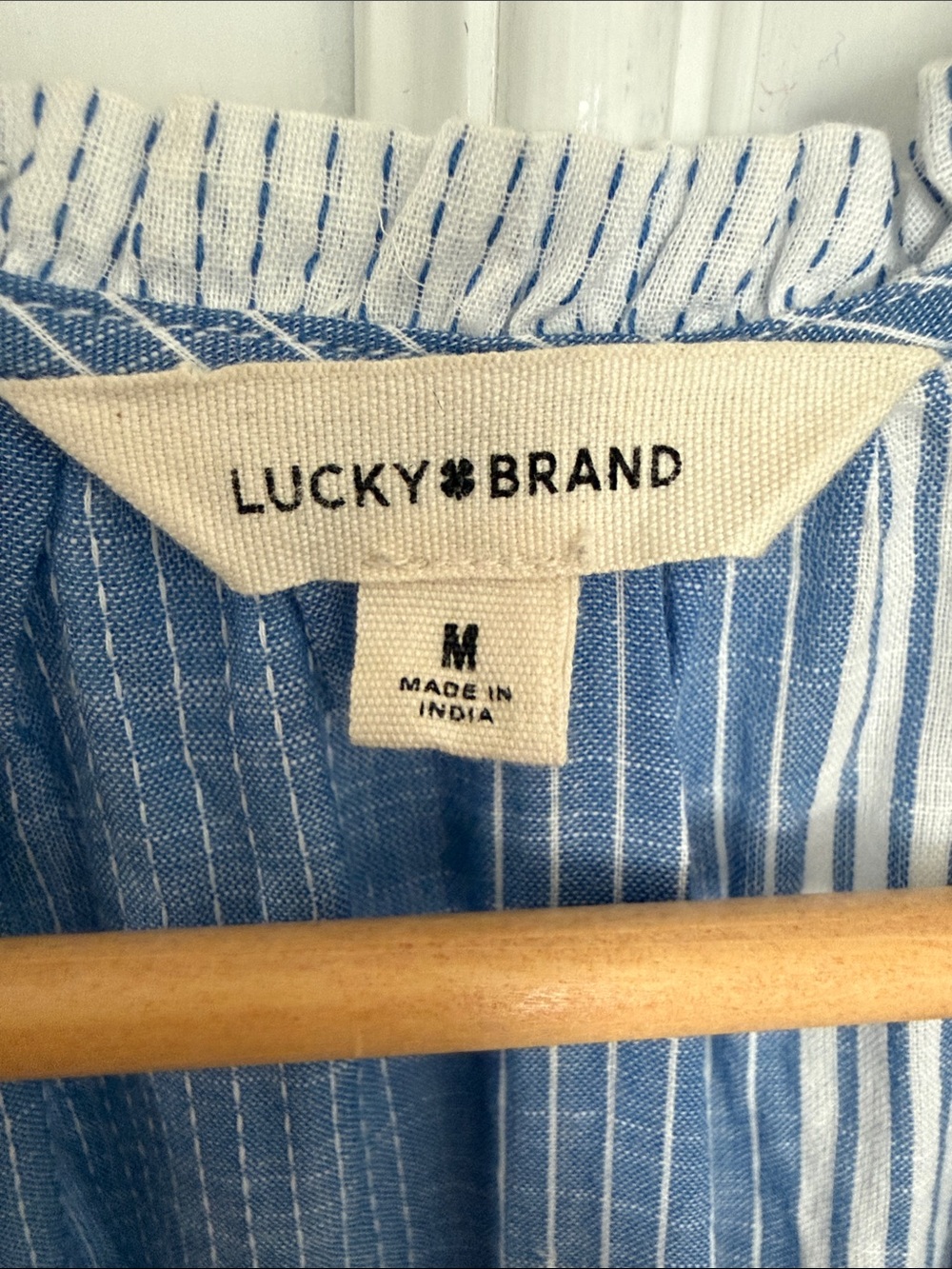 Lucky Brand Blue White Striped Patchwork Tassel Peplum Tank Top Coastal Cotton M - Picture 4 of 8